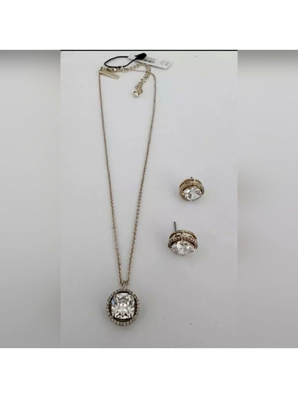 WHITE HOUSE BLACK MARKET GOLD TONE CUBIC ZIRCONIA 16"-20" NECKLACE+EARRINGS NWT
